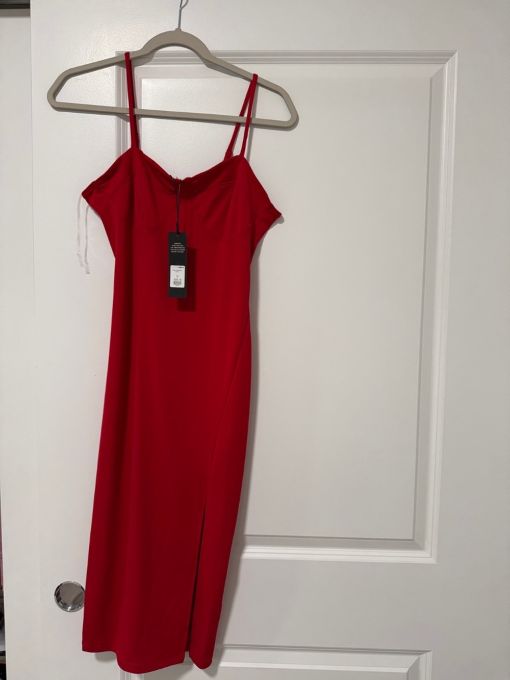 Fashion Nova Red Midi Slip Dress with Spaghetti Straps